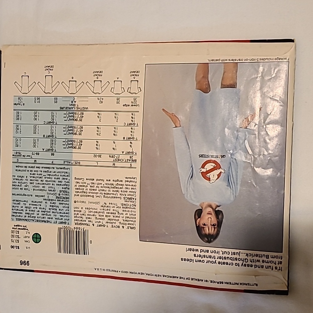 Ghostbusters Butterick Sewing Pattern 996 Uncut, Vintage Youth - Picture 2 of 8